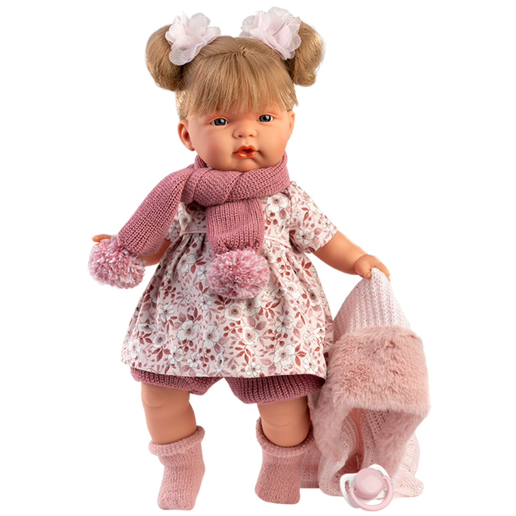 Llorens: Joelle 38 cm plačúca bábika so strapcovým šálom kép 2