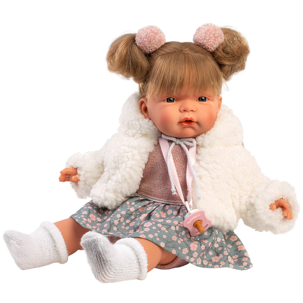 Llorens: Joelle, 38 cm vysoká plačúca bábika s cumlíkom v bielom kabáte kép 3