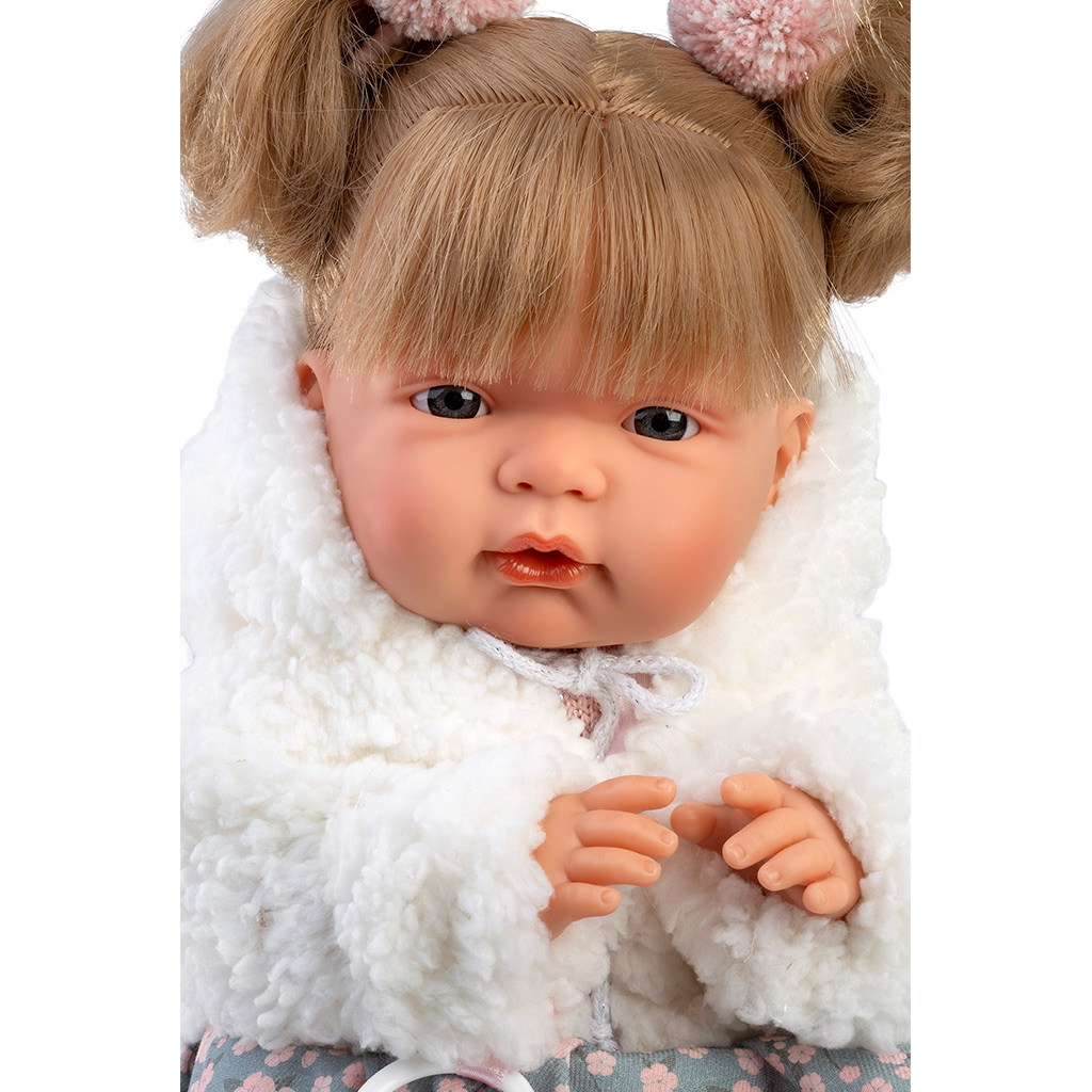 Llorens: Joelle, 38 cm vysoká plačúca bábika s cumlíkom v bielom kabáte kép 4