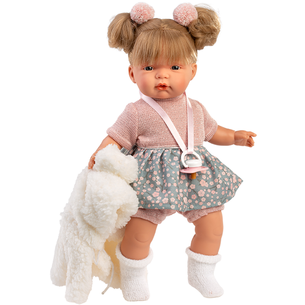 Llorens: Joelle, 38 cm vysoká plačúca bábika s cumlíkom v bielom kabáte kép 2