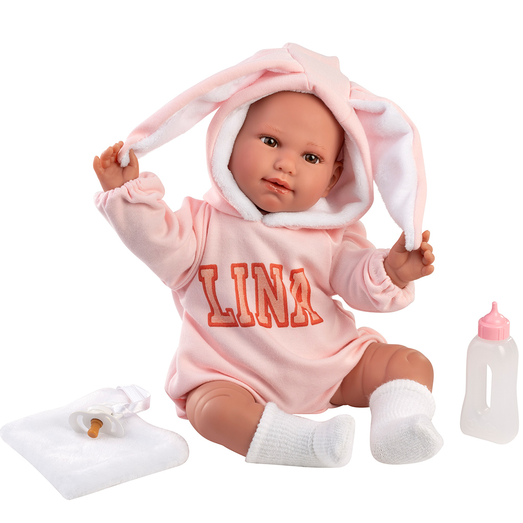 Llorens: Lina, 45 cm plačúca bábika v oblečku s králičími uškami kép 2