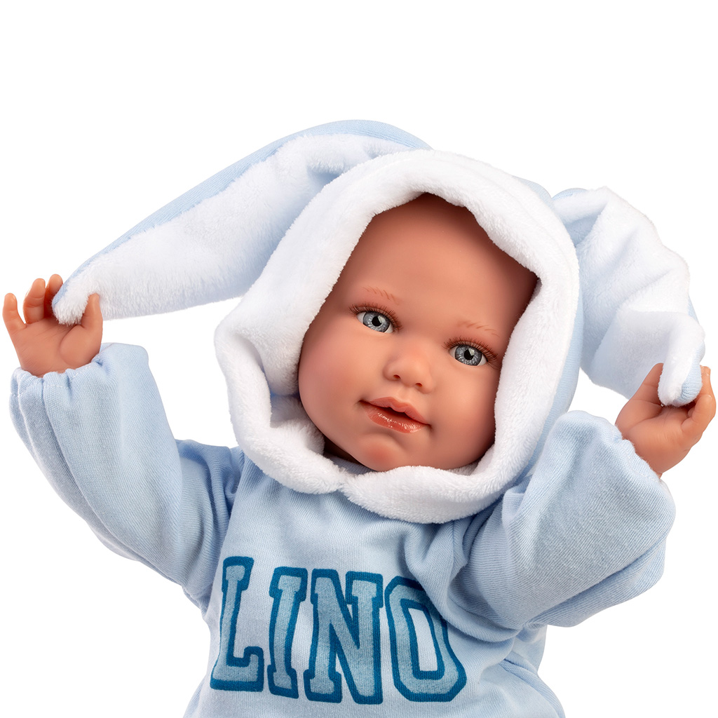 Llorens: Lino, plačúca 45 cm bábika v oblečení s králičími ušami. kép 4