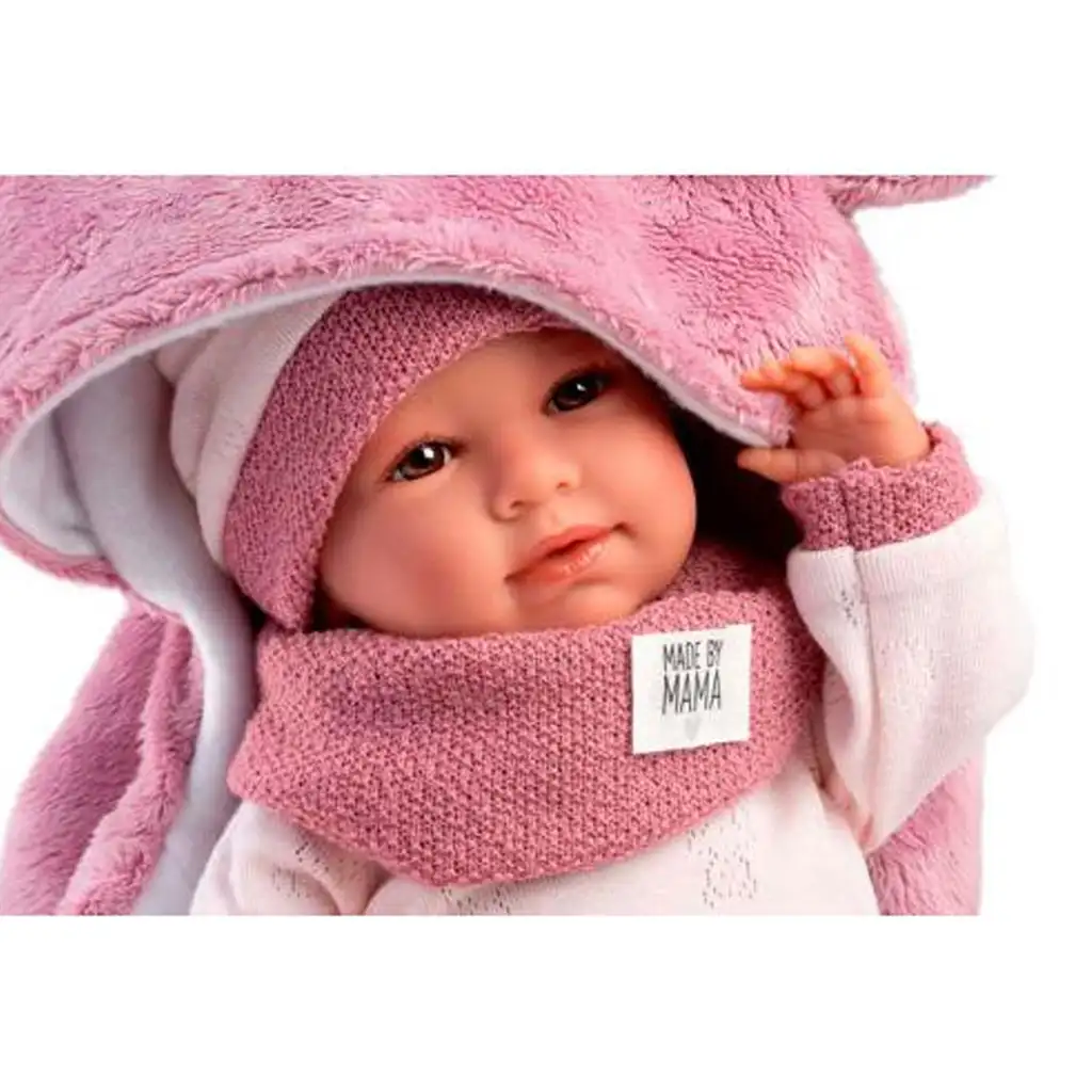 Llorens: Mimi 42 cm plačúca bábika s ružovým mäkkým spacím vakom s medvedími uškami kép 4