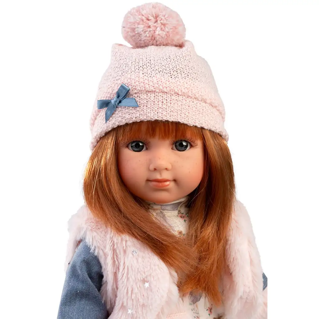 Llorens: Nicole 35 cm vysoká bábika s červenými vlasmi v ružovej veste kép 4