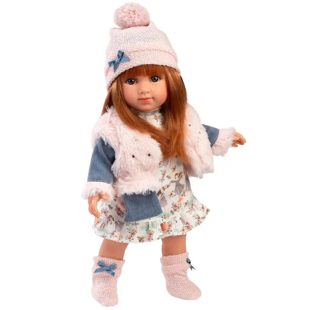 Llorens: Nicole 35 cm vysoká bábika s červenými vlasmi v ružovej veste kép 2