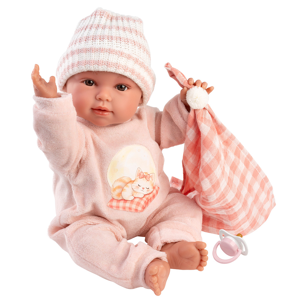 Llorens: Olivia, plačúca 38 cm bábika s kockovanou dekou