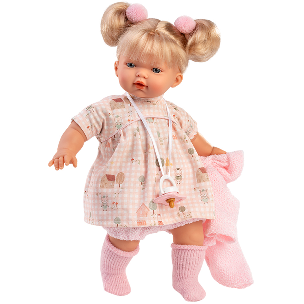 Llorens: bábika Roberta, 33 cm, s cumlíkom v ružovom kardigáne kép 2