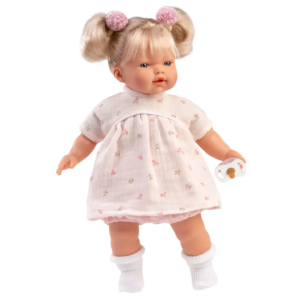 Llorens: Plačúca bábika Roberta 33 cm s cumlíkom v kvetinových šatách kép 3
