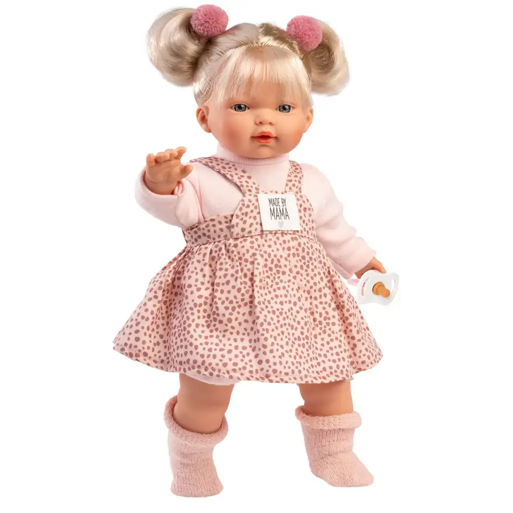 Llorens: Plačúca bábika Roberta s cumlíkom v bodkovaných šatách, 33 cm kép 3