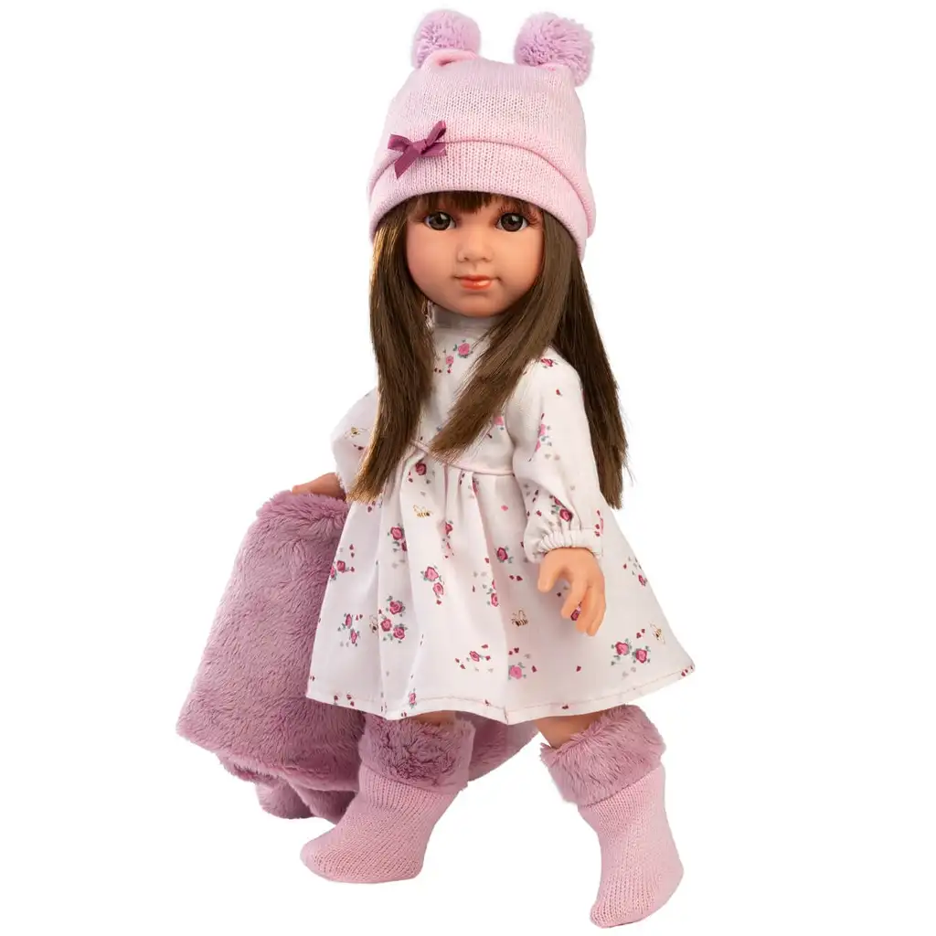 Llorens: Sara 35 cm bábika v ružovej kvetinovej sukni kép 3