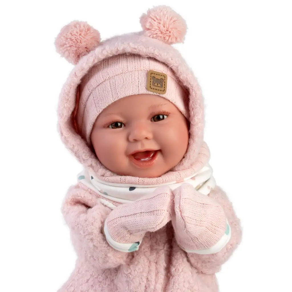 Llorens: Tala Sonrisas 44cm novorodenec s hlasom v ružovom overale kép 4