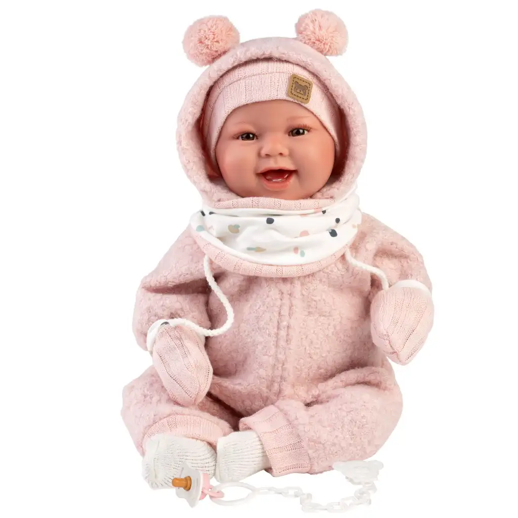 Llorens: Tala Sonrisas 44cm novorodenec s hlasom v ružovom overale