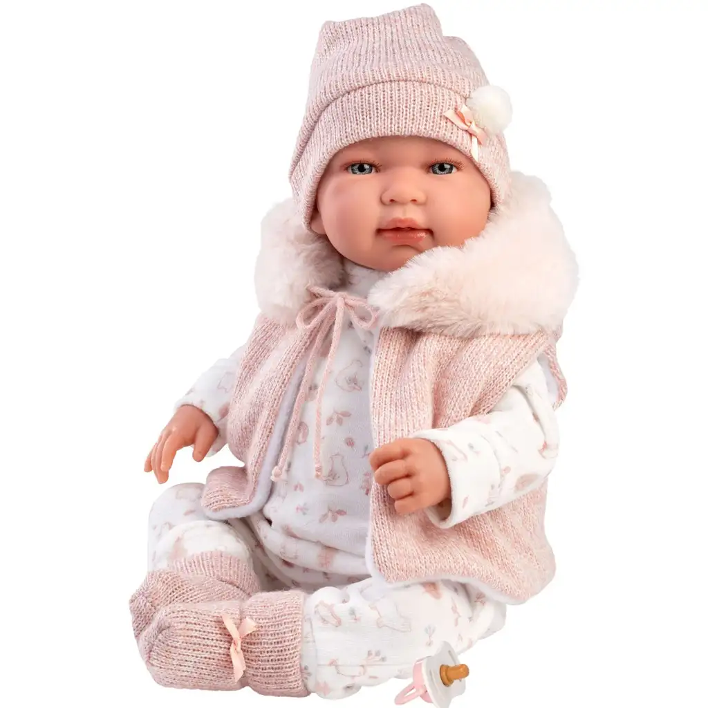 Llorens: Tina 44 cm novorodenec v ružovej kapucňovej veste. kép 2