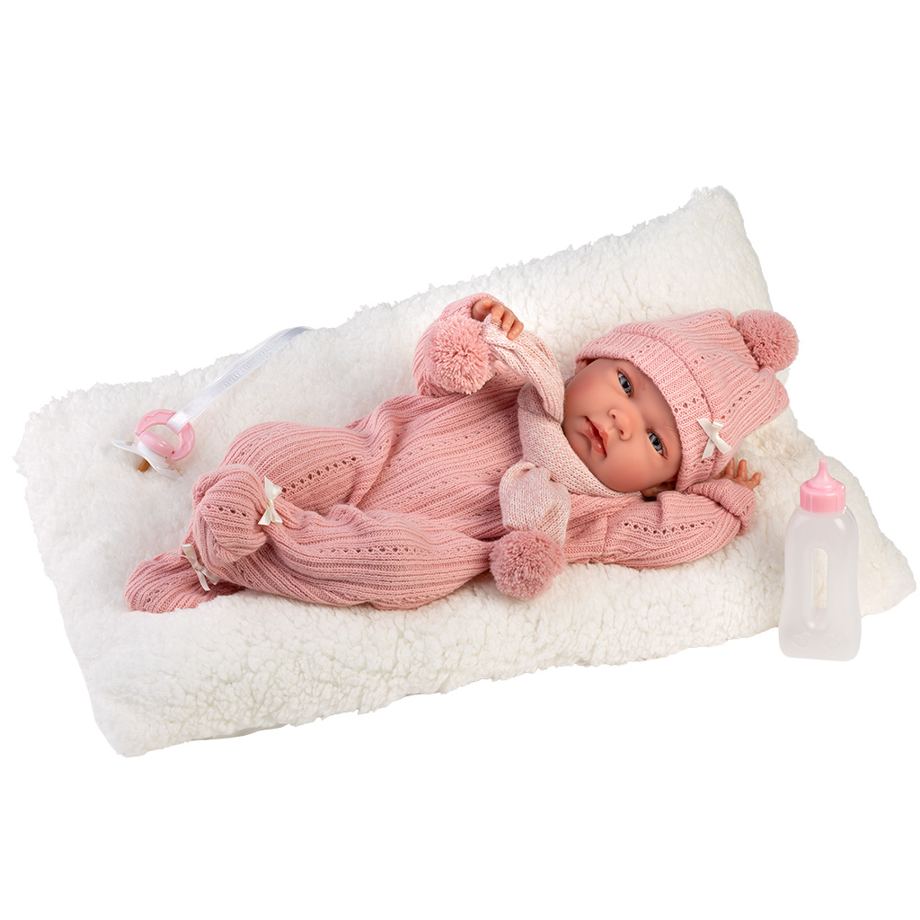 Llorens: Nica 40 cm novorodenecká bábika s fľaštičkou a vankúšikom.