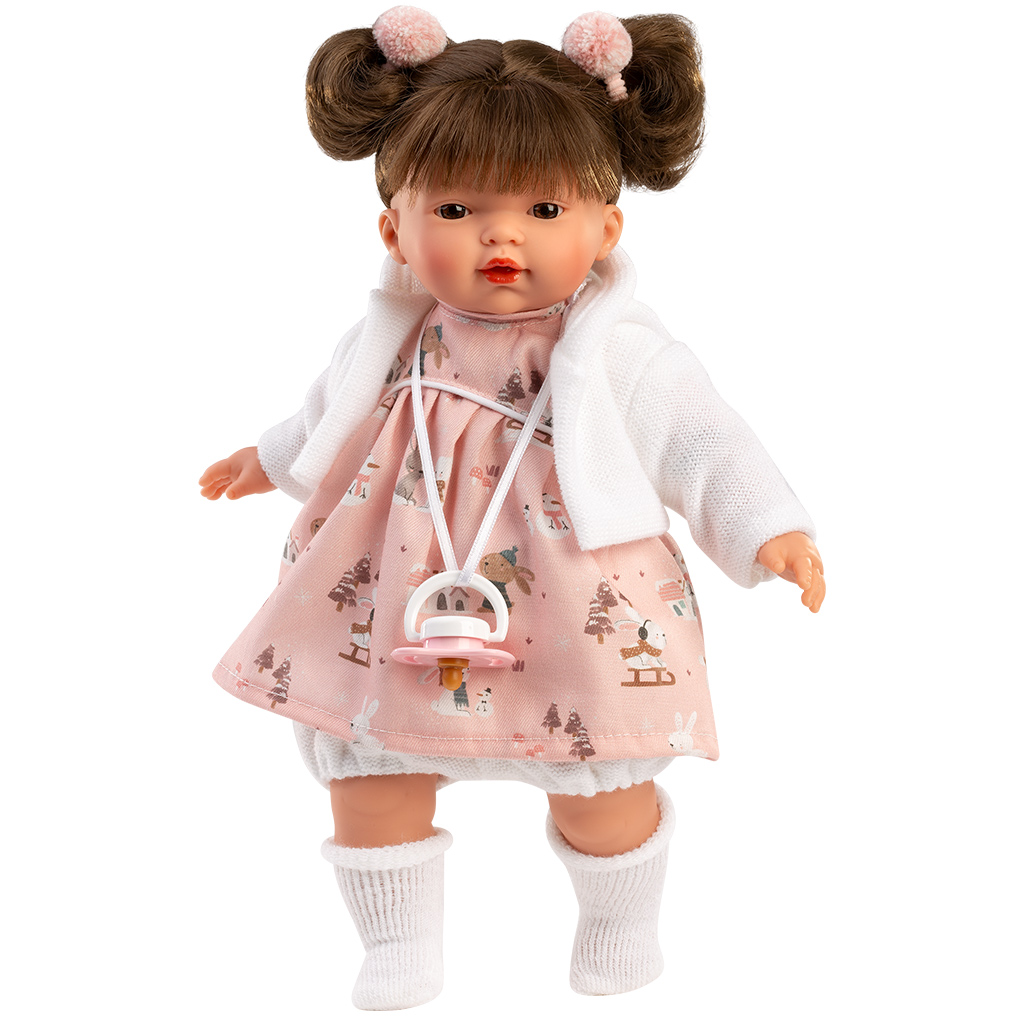 Llorens: bábika Vera 33 cm v zajačikovom oblečení s cumlíkom.