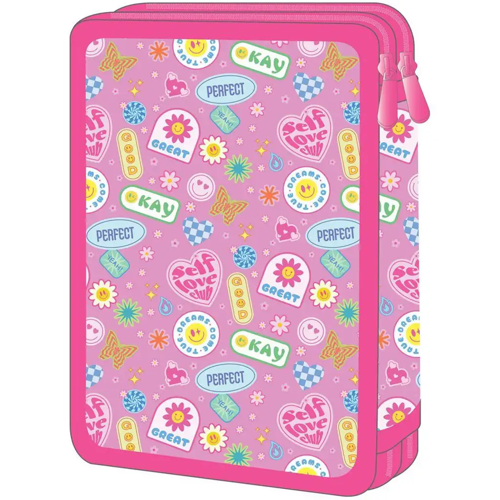 Luna: Dvojposchodové plnené puzdro na perá Must Team Good Vibes so smajlíkovým vzorom kép 2