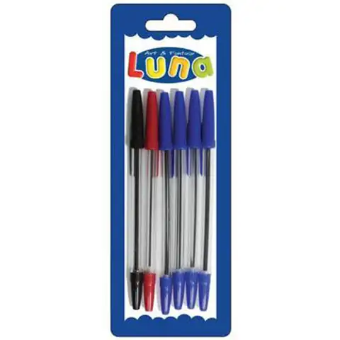 Luna: Guľôčkové perá, set/4 modré, 1 červené a 1 čierne pero