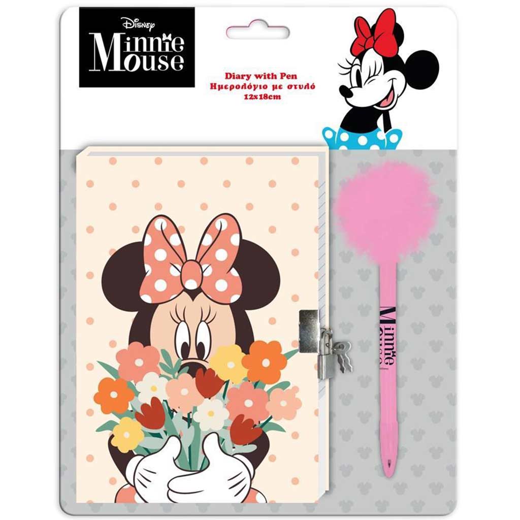 Disney: Tajný denník Minnie Mouse so zámkom a pom-pom perom 12x18cm 60 listov