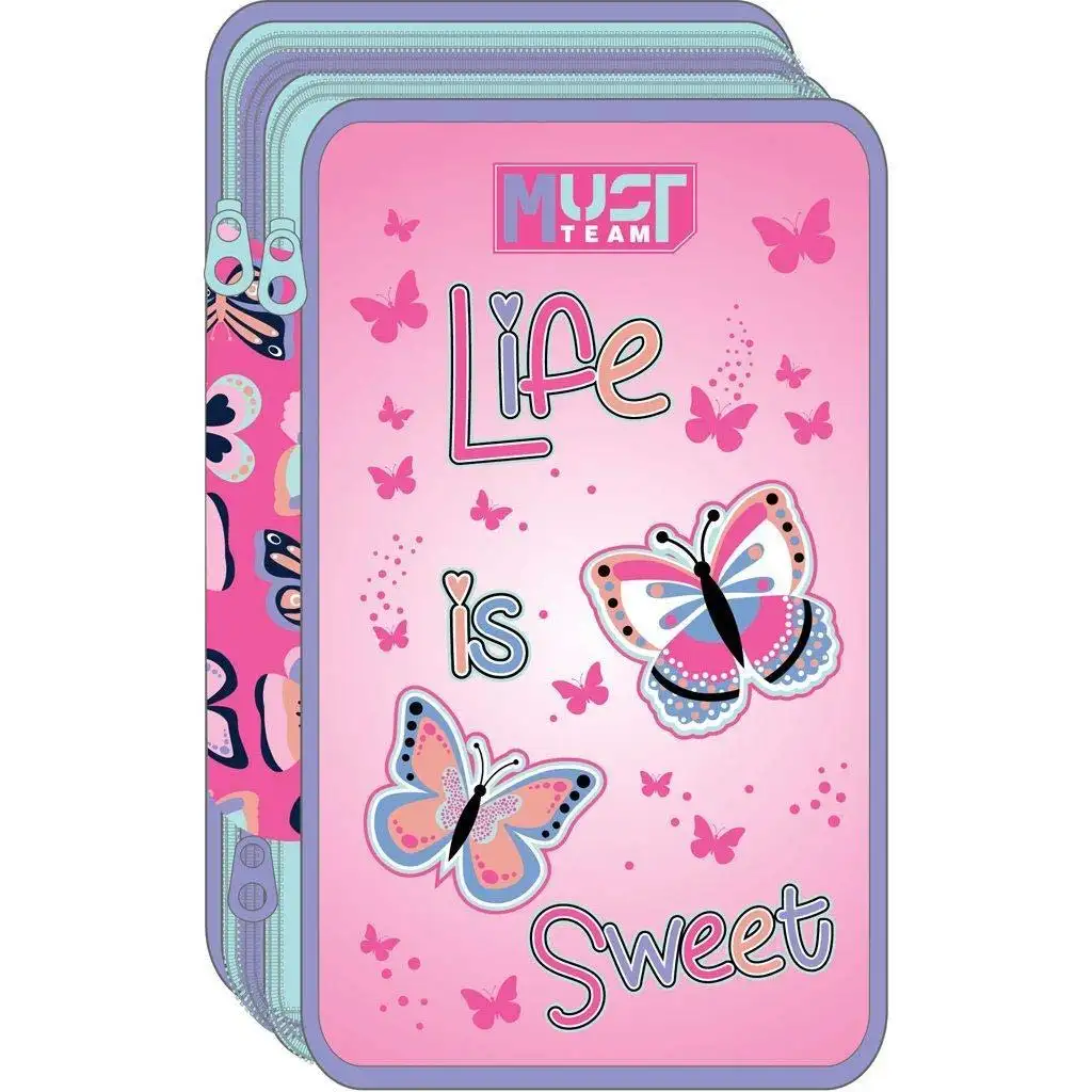 Luna: Life is Sweet, 3-poschodové plnené púzdro na perá s motívom motýľa