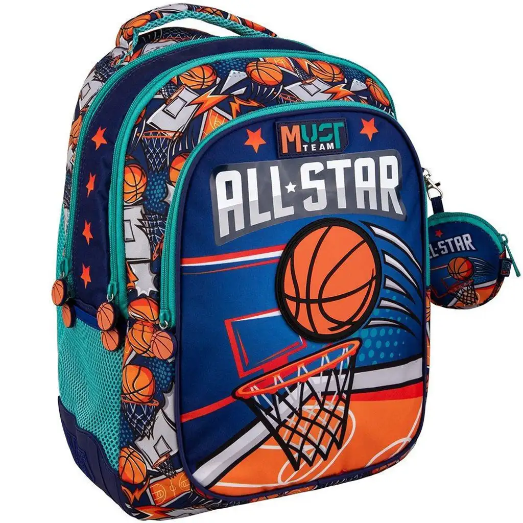 Luna: Must Team kosárlabdás lekerekített 3 rekeszes iskolatáska, hátizsák 32x18x43cm kép 1