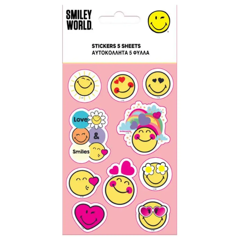 Smiley set samolepiacich nálepiek 5ks na 8x12cm hárku