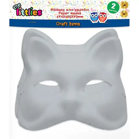 The Littlies: Biela papierová maska ​​na tvár Mačka 2 dielny set
