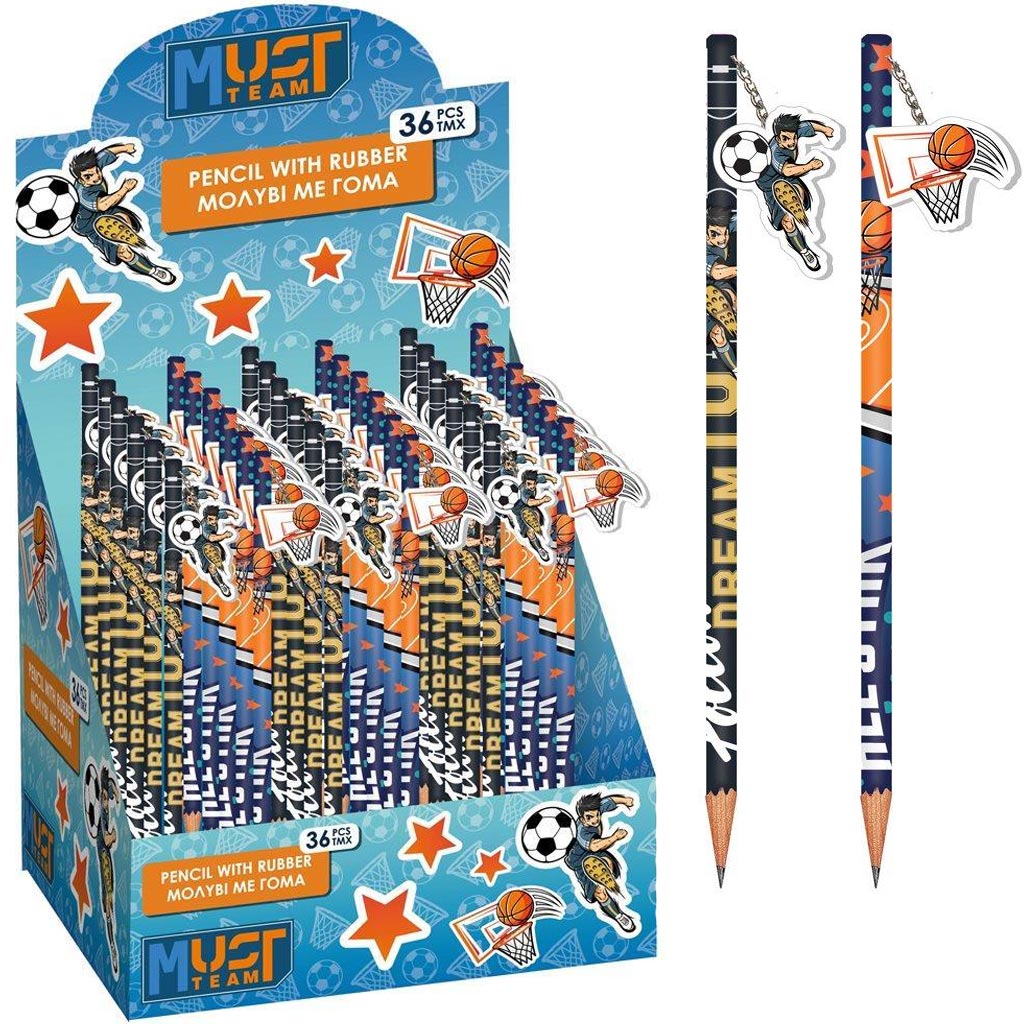 Luna: Chlapčenská grafitová ceruzka so vzorovou gumou, v dvoch variantoch, 1 ks