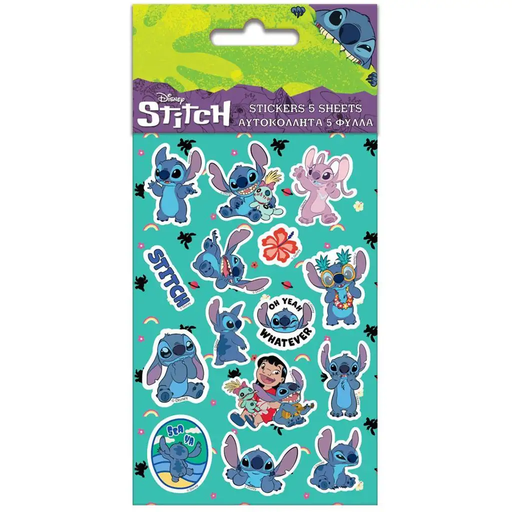 Luna: Sada nálepiek Lilo a Stitch na hárku 8x12 cm