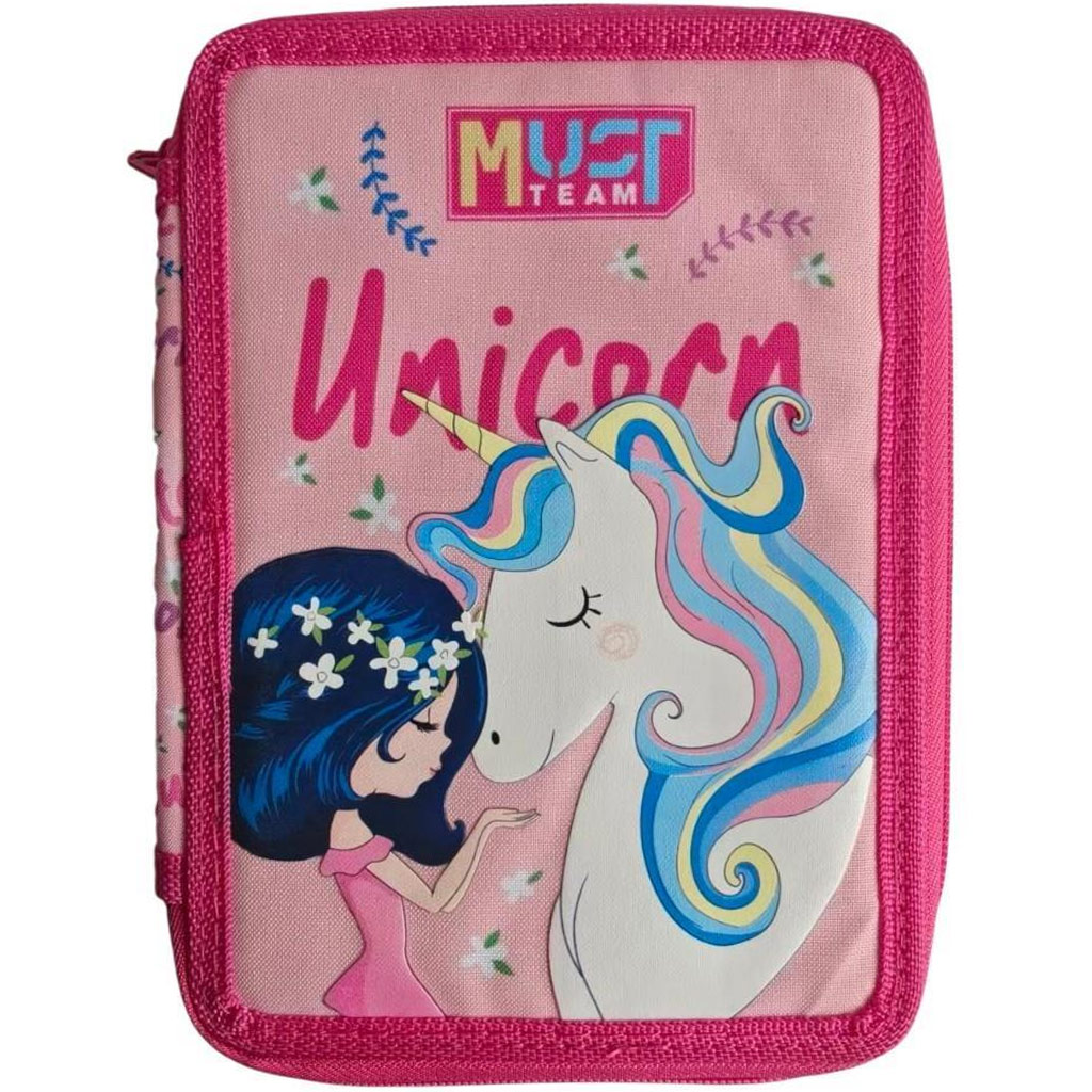 Luna: Must Team unikornis mintás rózsaszín 2 szintes töltött tolltartó 15x5x21 cm kép 1
