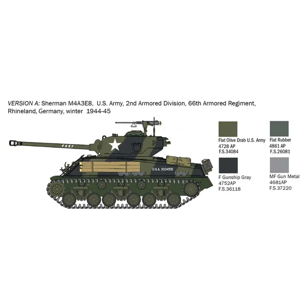Italeri 1/56 M4A3E8 Sherman Fury tank makett kép 3