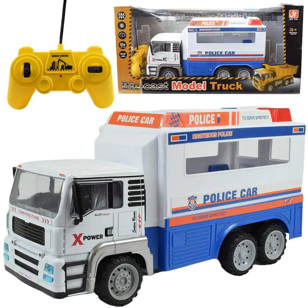 RC Távirányítós fém fülkés rendőrségi teherautó fényeffektekkel 27MHz 1/12-es méretarány 32cm kép 1