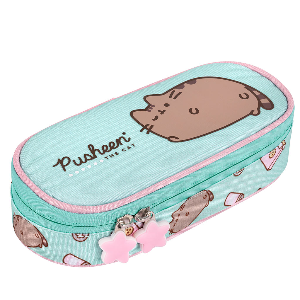Oválny peračník s mačkou Pusheen v tyrkysovej farbe, 23 cm