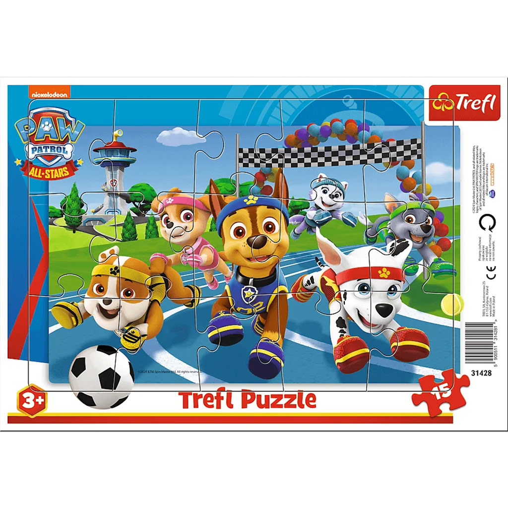 Paw Patrol: Športové dobrodružstvo 15-dielne rámové puzzle - Trefl