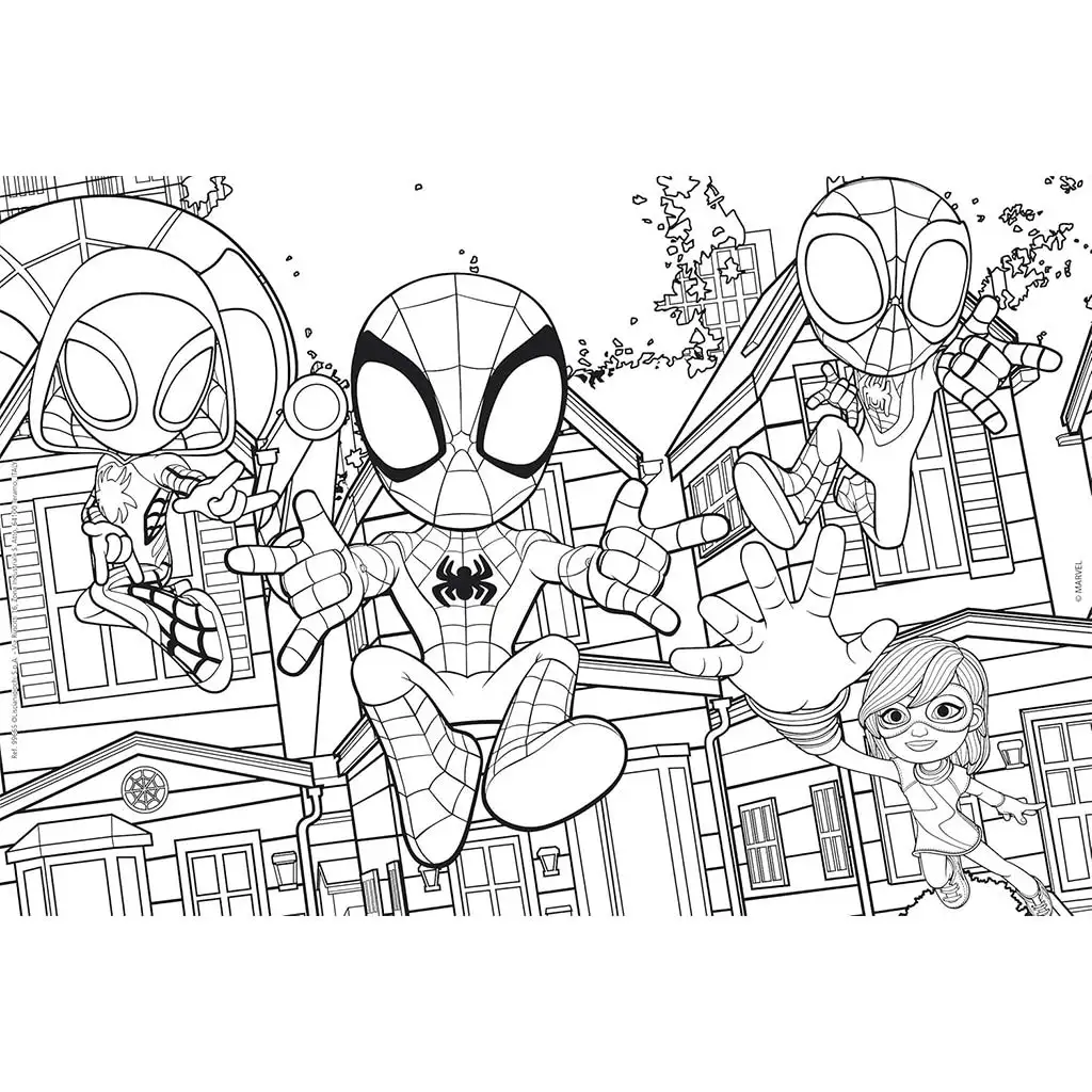 Marvel Spidey a jeho tím 2 v 1, 24-dielne puzzle a omaľovánka 50x35 cm - Lisciani kép 2
