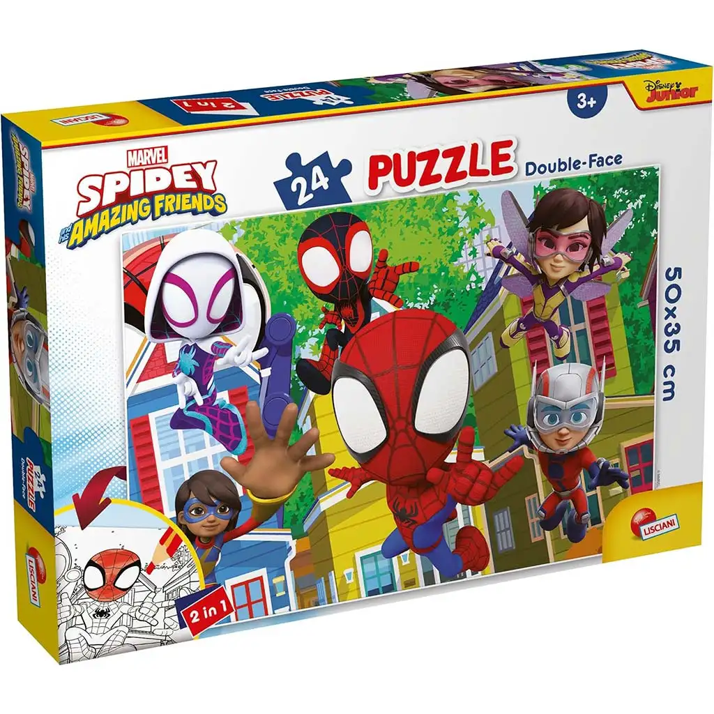 Marvel Spidey a jeho tím 2 v 1, 24-dielne puzzle a omaľovánka 50x35 cm - Lisciani
