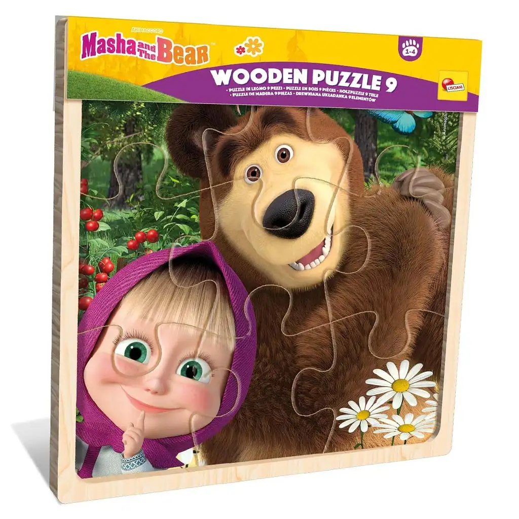 Maša a medveď 9-dielne drevené puzzle v ráme – Lisciani