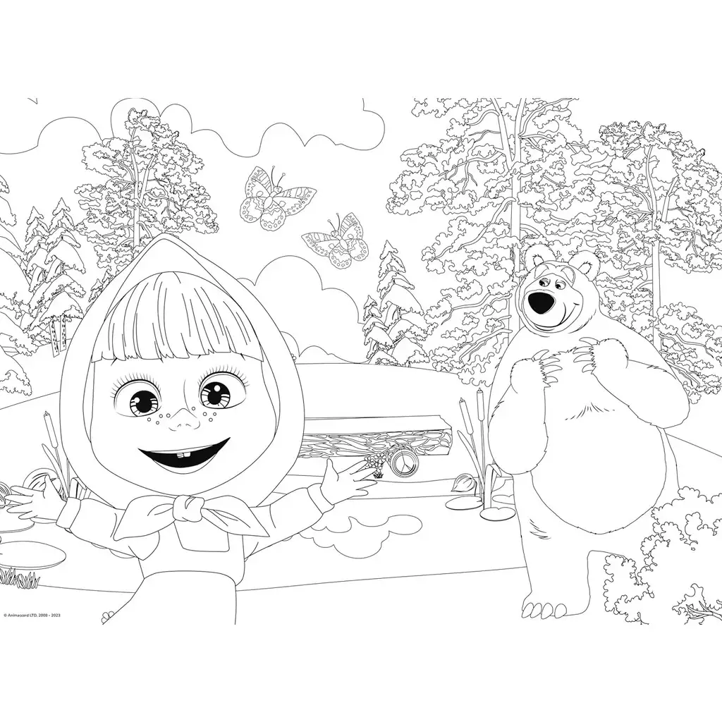 Máša a medve 2 v 1 24-dielne maxi podlahové puzzle a omaľovánka 70x50 cm - Lisciani kép 3