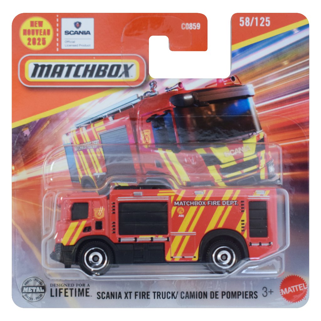 Matchbox: Scania XT hasičské auto 1/64 - Mattel