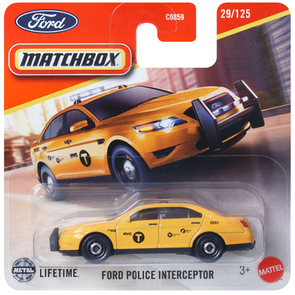 Matchbox: Ford Police Interceptor žlté autíčko 1/64 - Mattel