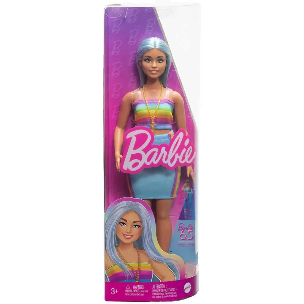 Barbie: Fashionista stílus baba színes csíkos ruhában - Mattel kép 1