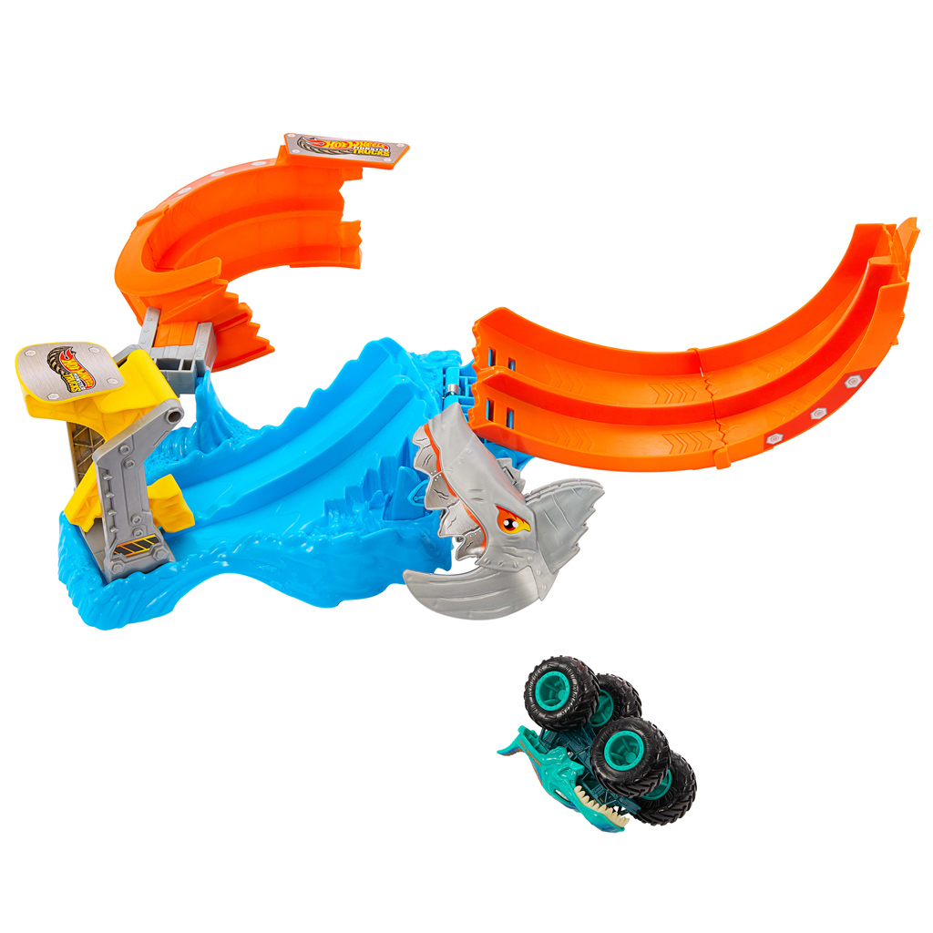Hot Wheels Monster Trucks: Spiral Shark Smash herná súprava s autíčkom Mega-Wrex – Mattel kép 3