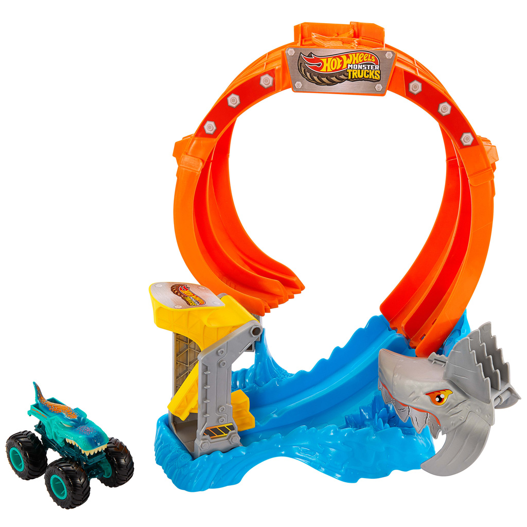 Hot Wheels Monster Trucks: Spiral Shark Smash herná súprava s autíčkom Mega-Wrex – Mattel kép 2