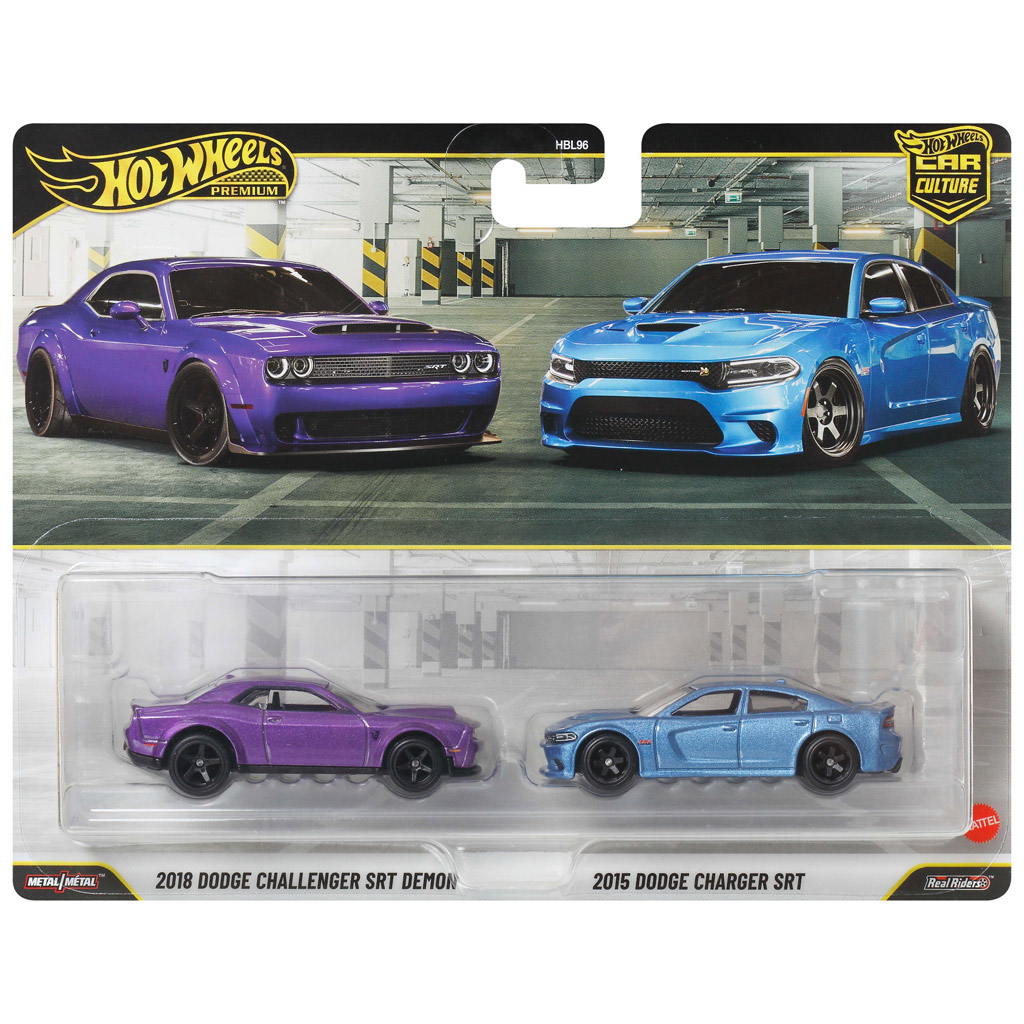 Hot Wheels: Deluxe 2018 Dodge Challenger SRT Demon és 2015 Dodge Charger SRT kisautó 2 db-os csomag 1/64 - Mattel kép 1
