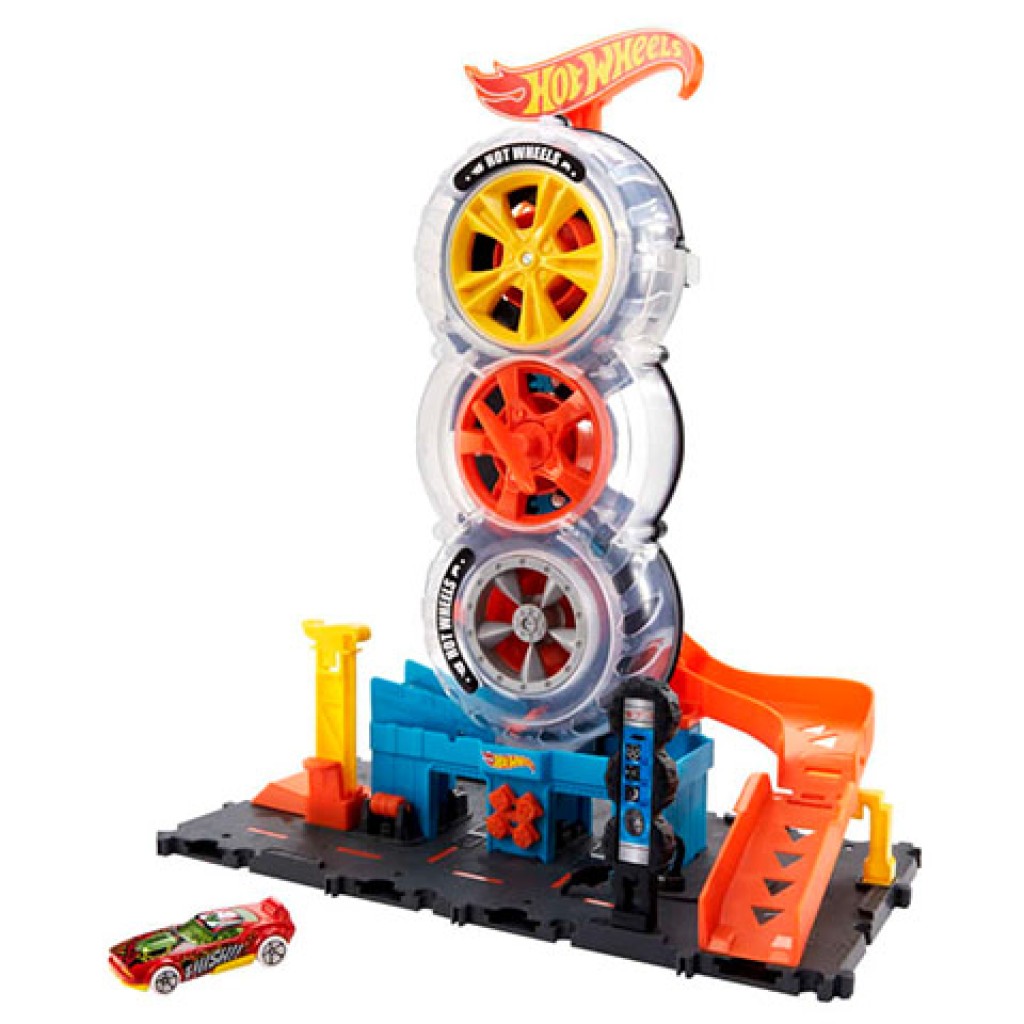 Hot Wheels: City Tripla kerekes gumiszerviz játékszett - Mattel kép 2