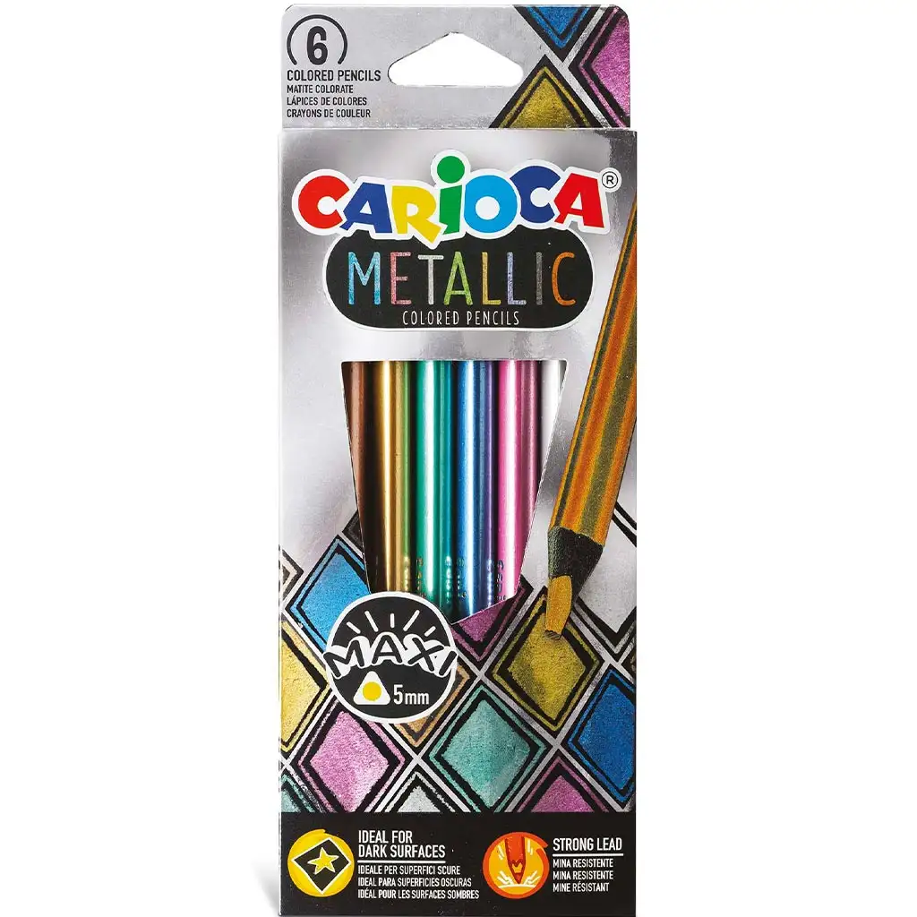 Metalický Maxi trojuholníkový 6-dielny súprava farebných ceruziek - Carioca