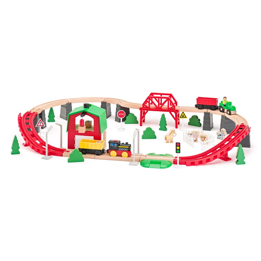 Drevená poľnohospodárska železničná dráha s vláčikom a ďalšími doplnkami, 60-dielna - Woodyland kép 2