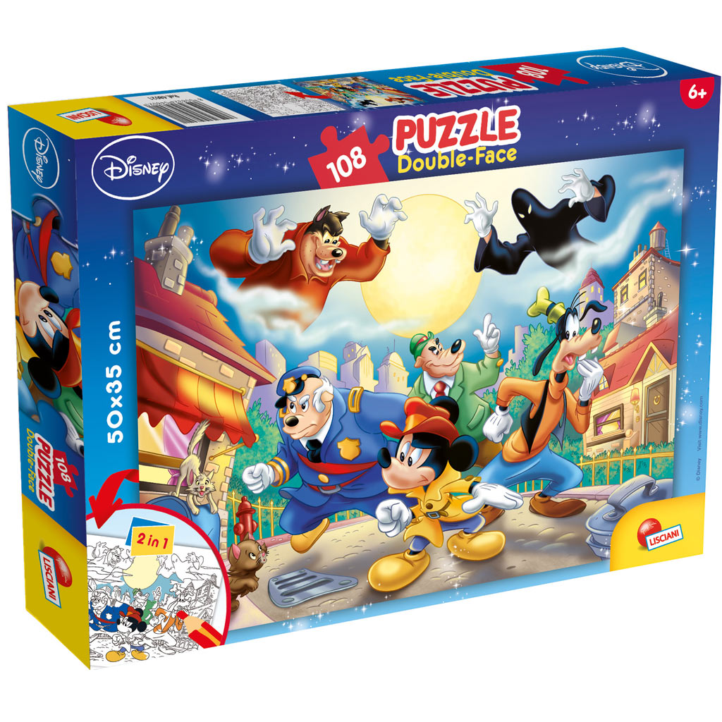 Mickey egér - A detektív 2 az 1-ben 108db-os puzzle és színező 50x35cm - Lisciani kép 1