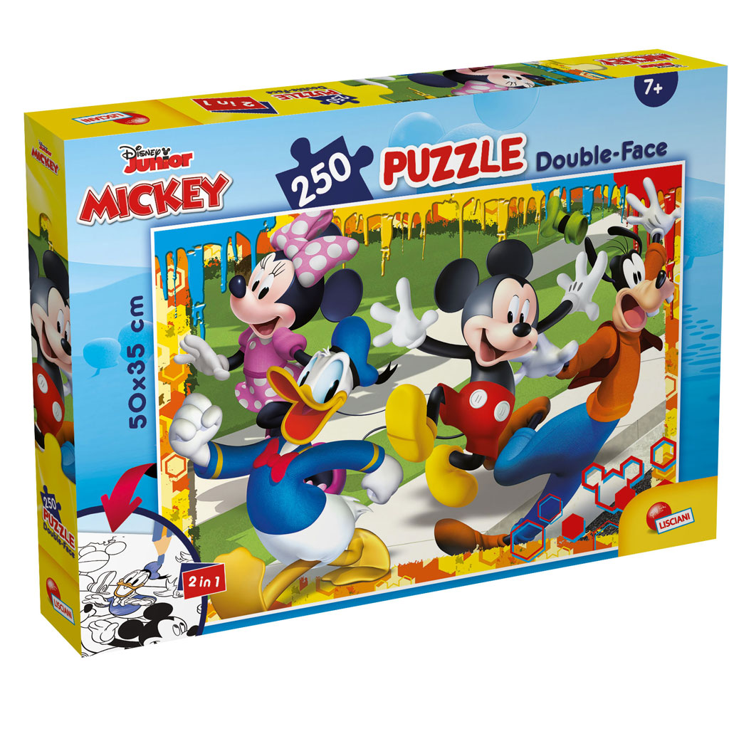 Mickey Mouse 2 v 1, 250-dielikové puzzle a omaľovánka 50x35 cm – Lisciani