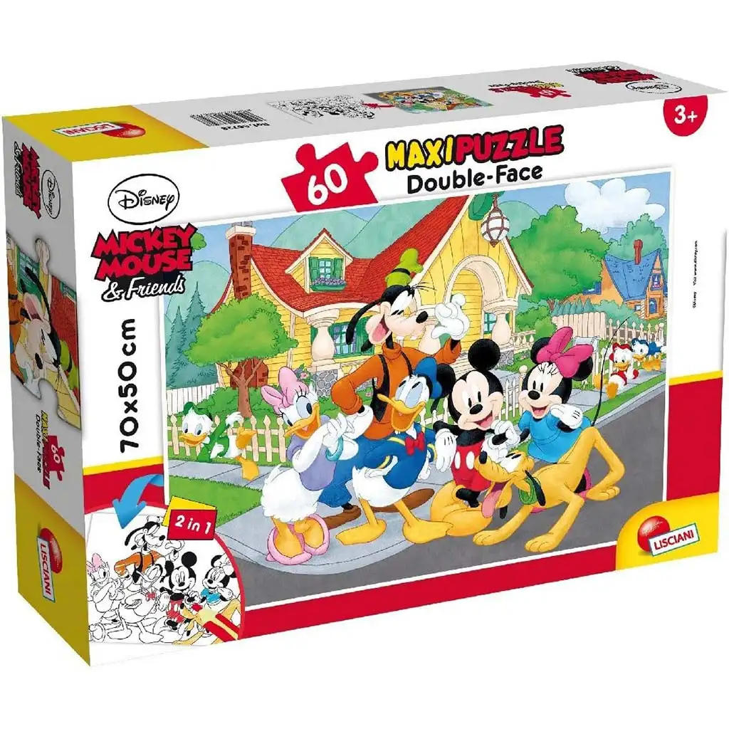 Mickey Mouse a priatelia 2 v 1 60-dielne maxi puzzle a omaľovánka 70x50 cm - Lisciani