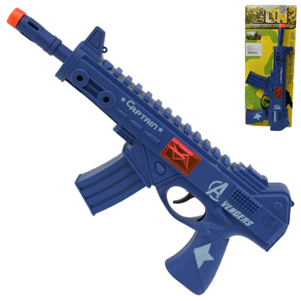 Flint Gun: Kék katonai gépfegyver lövést imitáló funkcióval 30cm kép 1